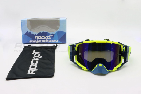 Мотоочки кроссовые ROCKOT (Рокот) RM - 391 (желтый - синий/синяя, REVO, Dual Lens, Anti - Scratch/Anti - Fog) | Мототека