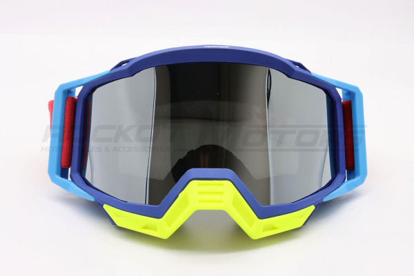 Мотоочки кроссовые ROCKOT (Рокот) RM - 386 (синий - желтый/серебристая, REVO, Anti - Scratch/Anti - Fog) | Мототека